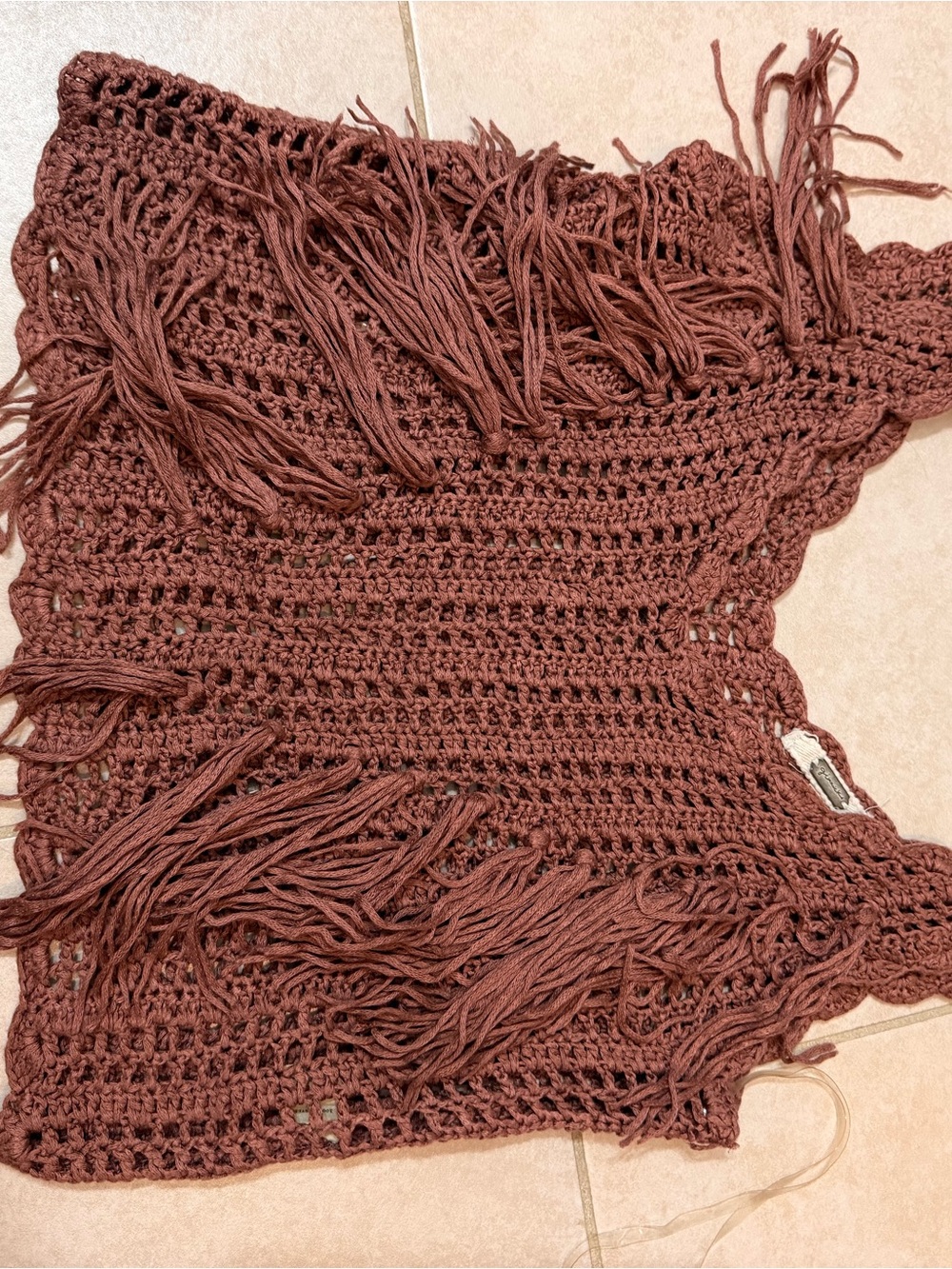 Crochet Fringe Poncho in Rich Rust